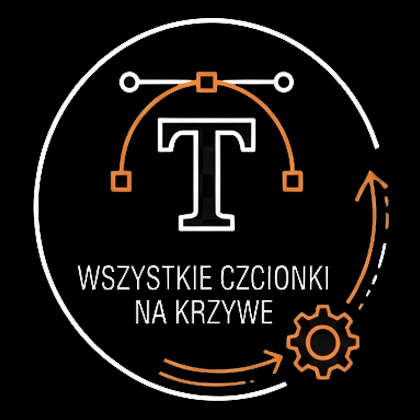 Ikona pokazująca zamianę tekstu na krzywe wektorowe, zapobiegająca problemom z brakującymi czcionkami w druku.